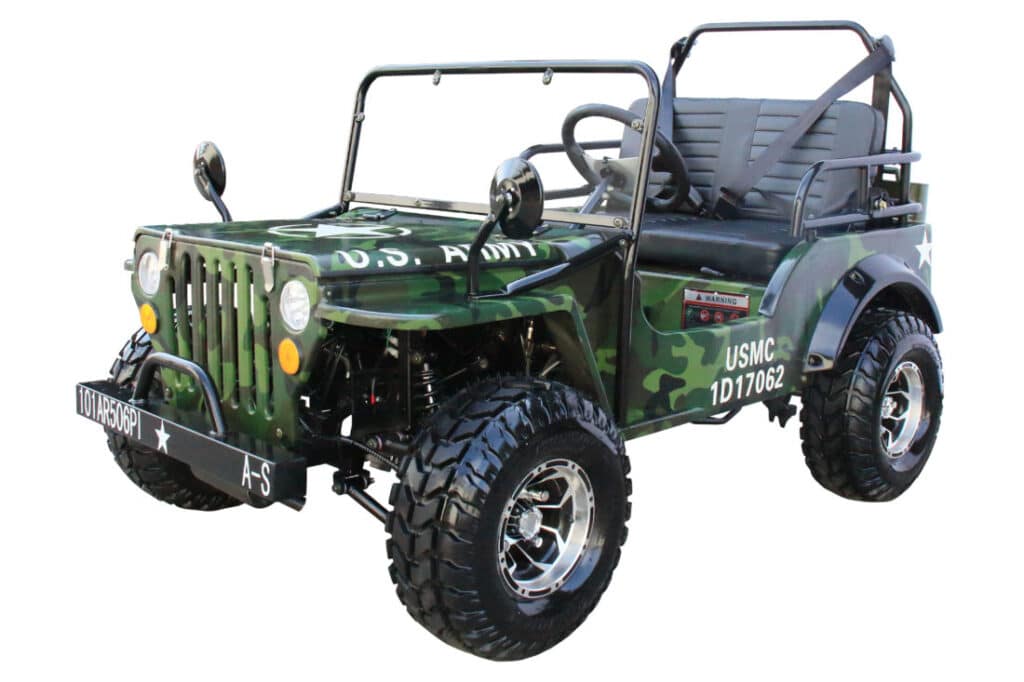 Coolster mini jeep in army green, ships free crated to the lower 48